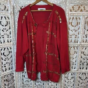 Victoria Woman Gold Sequin Cardigan Sweater Festive Holiday Granny Core Size 1X